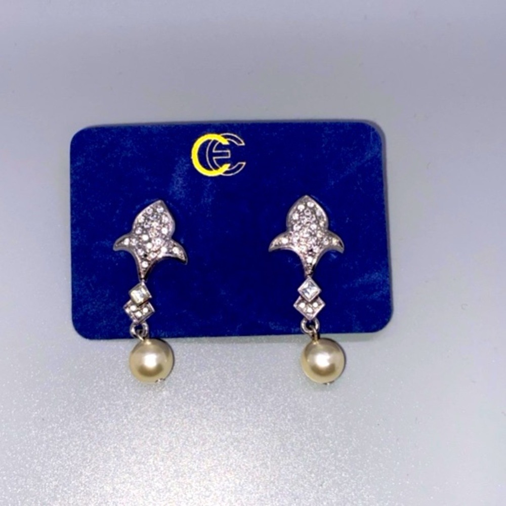 Vintage Charmelle Jewelry Pearl Drop Rhinestones Earrings